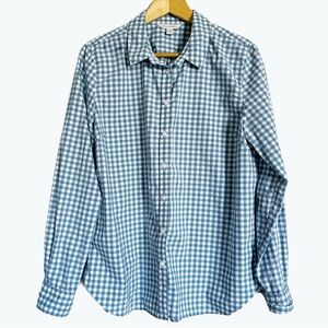 Garnet Hill Organic Cotton Button Down Blue Checkered Women’s Shirt Size 12